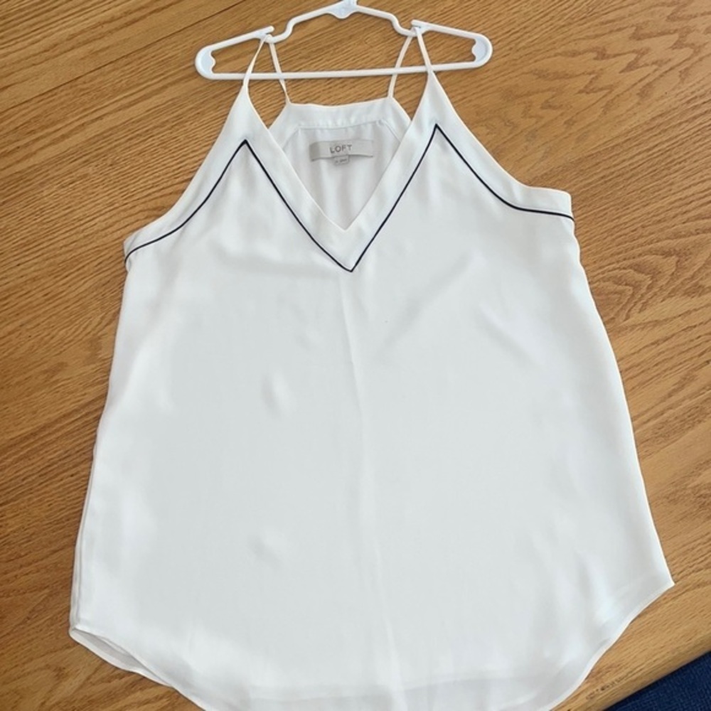 Ann Taylor Loft off white cami with black stripe at neck​​​